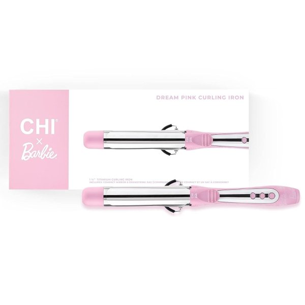  x Barbie Dream Pink Curling Iron, 1.25" - Includes Compact Mirror and Carrying Bag for Perfect Curls Wherever You Go
