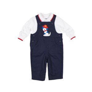 Florence EisemanFirehouse Puppy Overalls w/ Long-Sleeve Polo Shirt, Size 3-24 Months