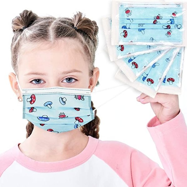 Kids Disposable Face Mask Individually Wrapped Packaged 50Pack 3-layer Filter Ages 5-12 Safety Face Masks