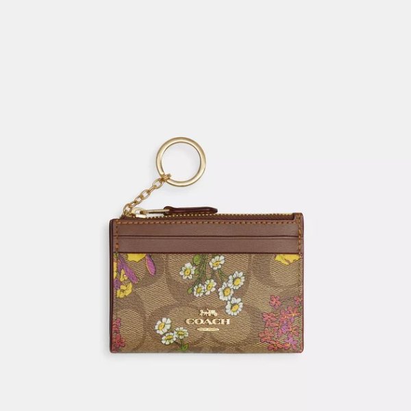 mini skinny id case in signature canvas with floral print