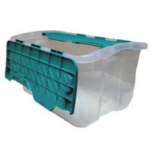 12-Gallon Green Storage Tote with Hinged Lid