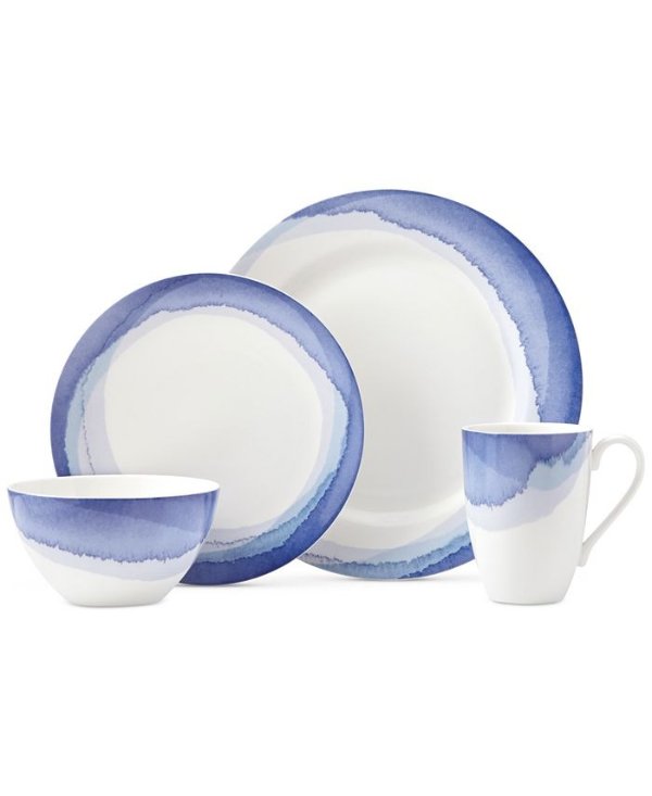 Indigo Watercolor Stripe Porcelain 4-Pc. Place Setting, Created for Macy's