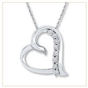 Diamond Heart Necklace 1/20 CT TW Round-cut Sterling Sliver @Kay Jewelers