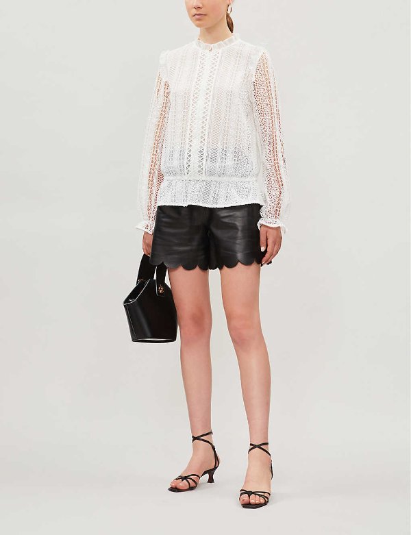 Zip-up frilled lace blouse