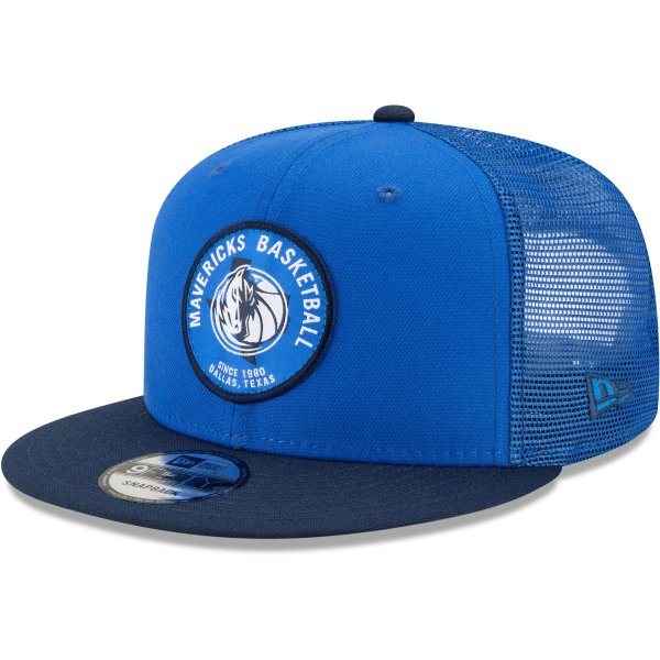 Men's Dallas Mavericks New Era Blue Local Patch Trucker 9FIFTY Snapback Hat
