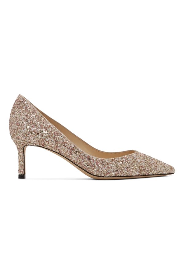 SSENSE Exclusive Pink & Gold Coarse Glitter Romy 60 Heels