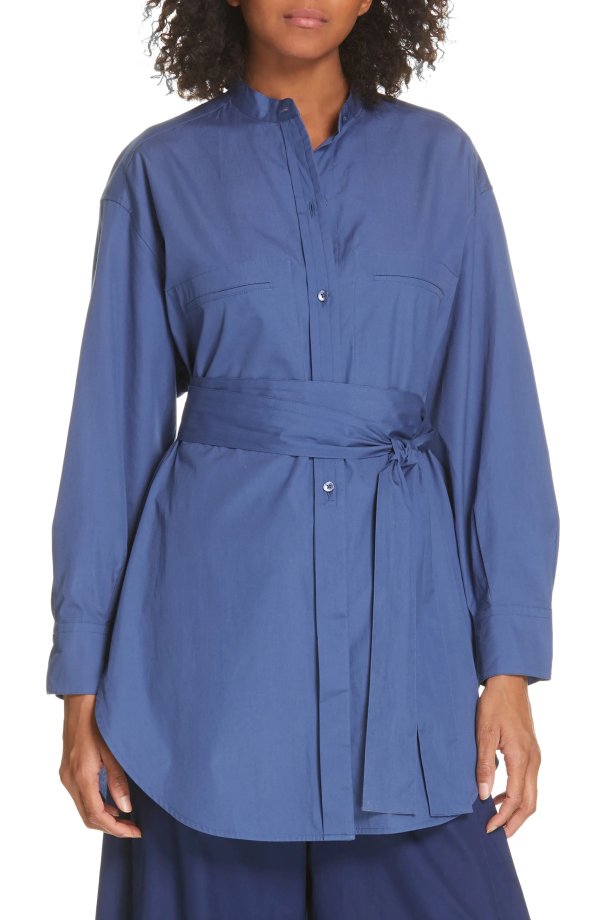 Belted Oversize Cotton Blouse