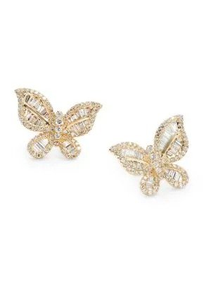 14K Yellow Gold & Diamond Butterfly Earrings