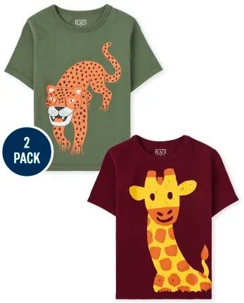 Baby And Toddler Boys Short Sleeve Cheetah And Giraffe Graphic Tee 2-Pack | The Children's Place - MULTI CLR