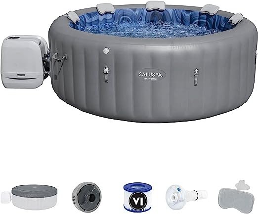 Santorini SaluSpa HydroJet Pro 5-7 Person Inflatable Hot Tub Spa with 180 AirJets, ColorJet LED Lights, Cover, Spa Pump, and Filter Cartridge