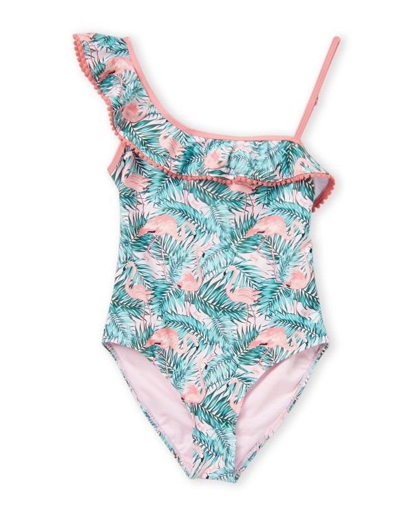 (Girls 7-16) Flamingo Palm One-Piece Swimsuit