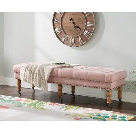  62-inch 粉色丝绒长凳