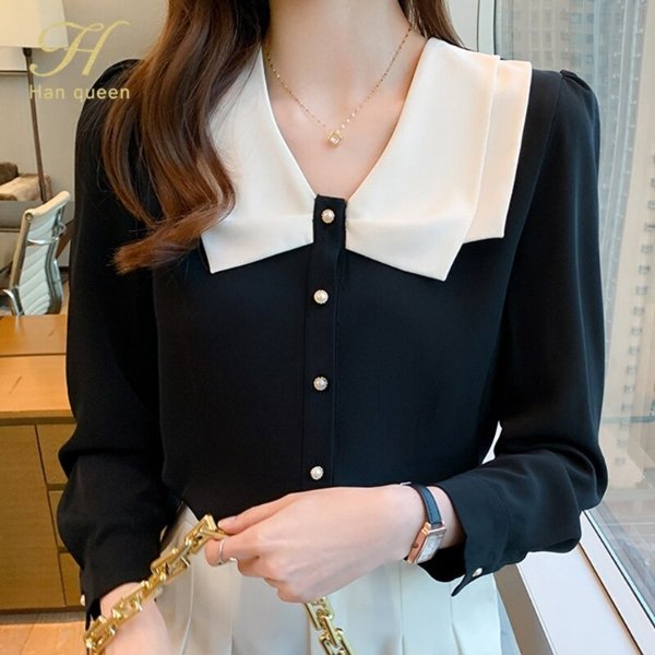 OL Elegant Korean Women Button Down Shirt Workwear Business Casual Tops  Blouse