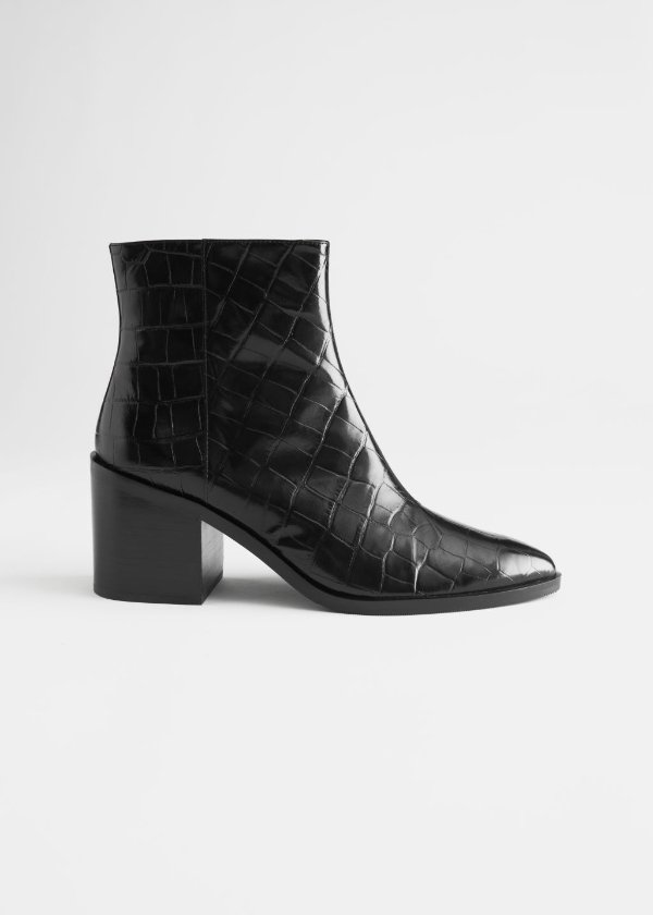 Croc Embossed Leather Ankle Boots