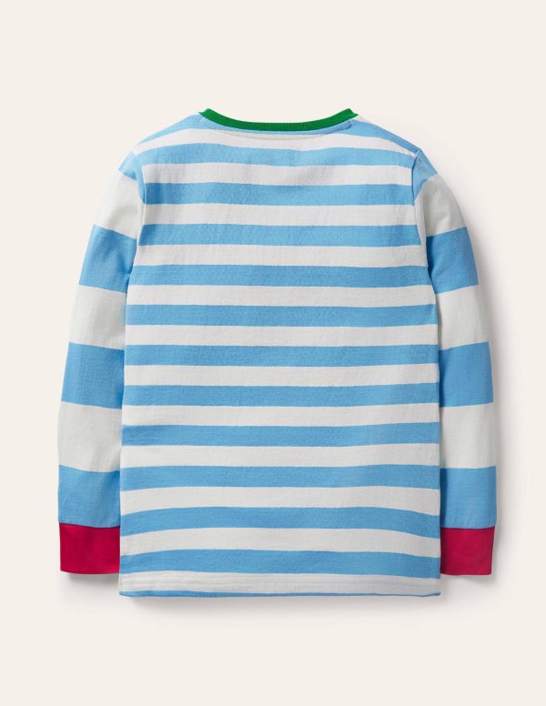 Stripe Animal Applique T-shirt - Surfboard Blue/Ivory Guinea | Boden US
