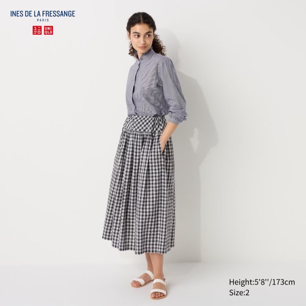 Linen Cotton Gather Checked Skirt | UNIQLO US
