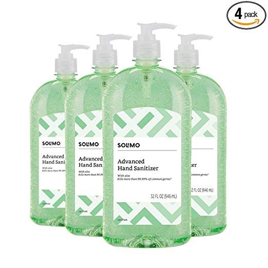 Amazon Brand - Solimo Hand Sanitizer with Vitamin E and Aloe, 32 Fluid Ounce (Pack of 4)