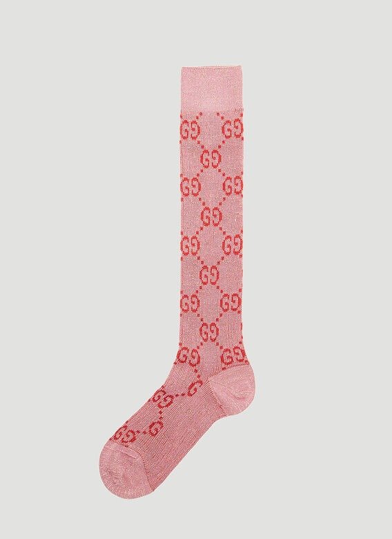 Metallic Interlocking G Motif Calf Socks in Pink