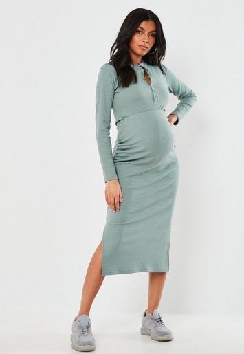 Missguided - Mint Rib Split Side Maternity Midi Skirt