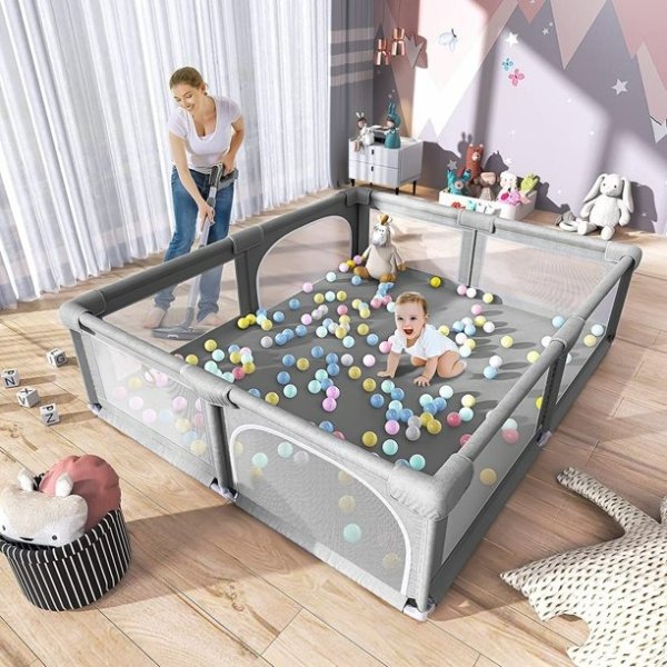 Comomy Baby Playpen,Extra Large Playard,Kids Activity Center with Anti-Slip Base,Sturdy Safety Play Yard,Kids Fence for Infants Toddlers(59x71inch/71x79inch/63x63inch)