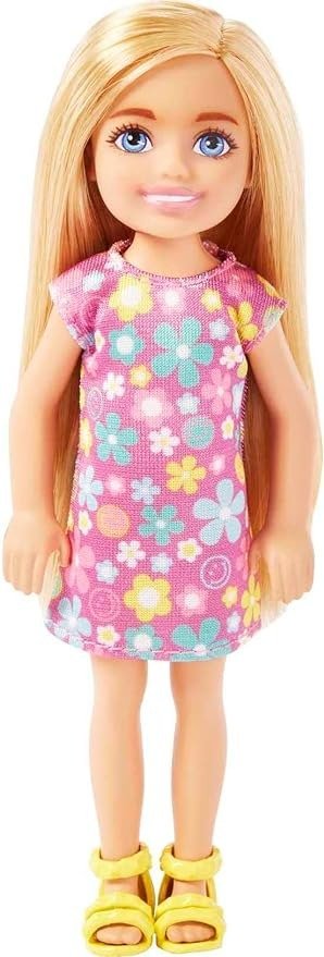 Chelsea Doll, Small Doll with Long Blonde Hair & Blue Eyes Wearing Removable Purple Flowered Dress & Yellow Shoes