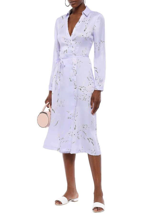 Fabienne floral-print silk-blend satin shirt dress