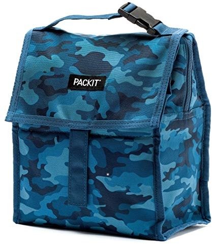 PackIt Freezable Lunch Bag with Zip Closure, Blue Camo