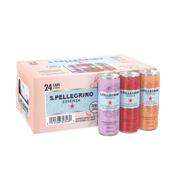 S.Pellegrino Essenza Flavored Mineral Water, Variety Pack 11.15 Fl Oz. Cans (24 Pack), 