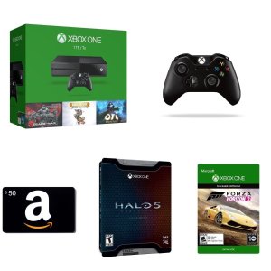Xbox One 1TB Console - 3 Games Bundle + Amazon.com $50 Gift Card (Physical Card) + Xbox One Wireless Controller + Halo 5 Limited Edition + Forza Horizon 2 (Digital Code)