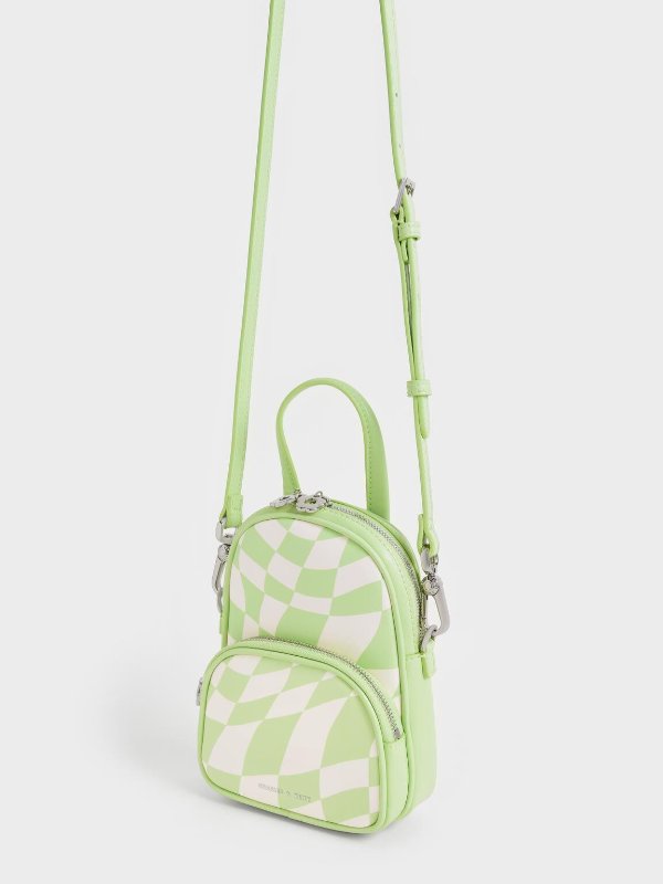 Mint Green Minka Checkered Double Pocket Crossbody Bag | CHARLES & KEITH