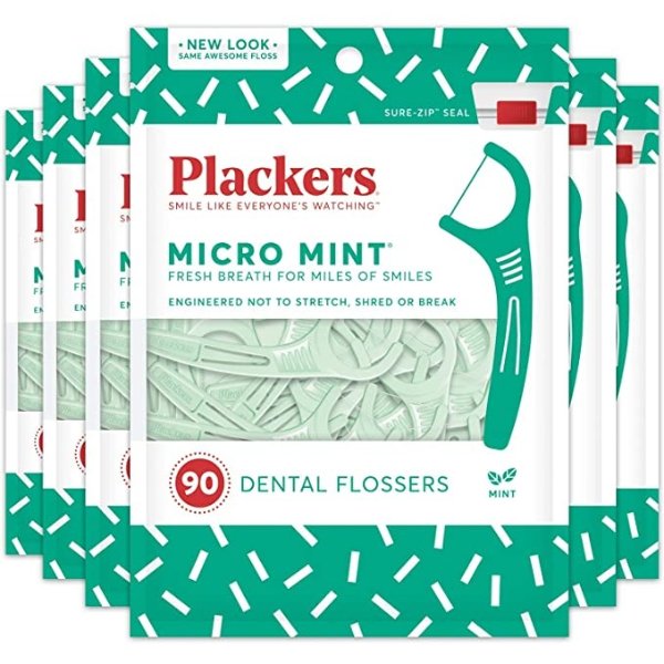 Micro Mint Dental Floss Picks, 90 Count, Pack of 6