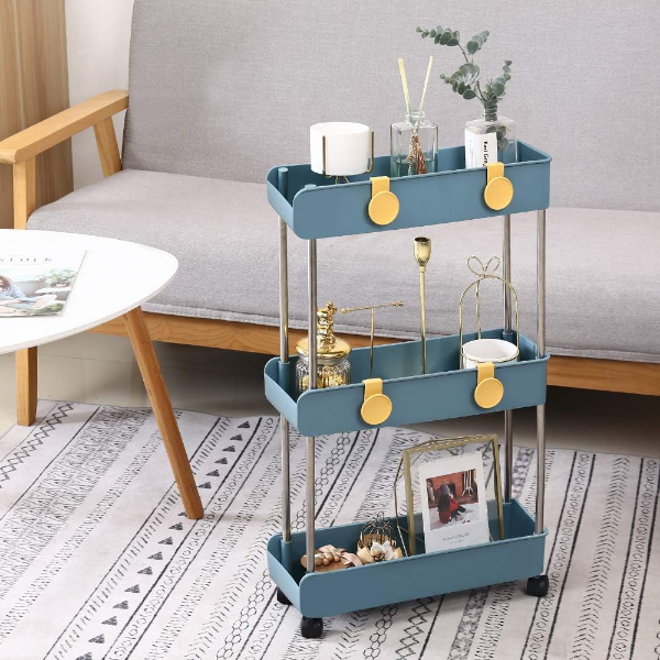 Melody House 3-Tier Slim Mobile Shelving Unit on Wheels