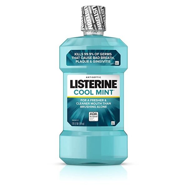 Cool Mint Antiseptic Mouthwash to Kill 99% of Germs that Cause Bad Breath, Plaque and Gingivitis, Cool Mint Flavor, 1.0L(1Qt 1.8 fl oz)