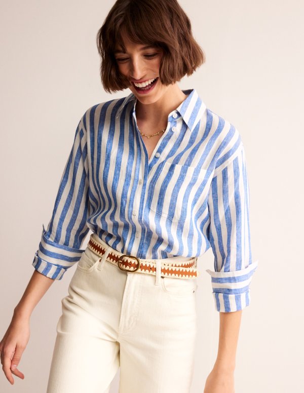 Connie Linen ShirtCobalt Stripe