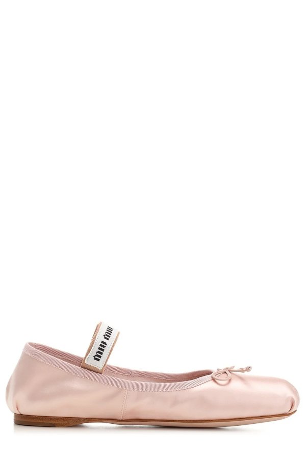 Bow-Detailed Slip-On Satin Ballerina Shoes