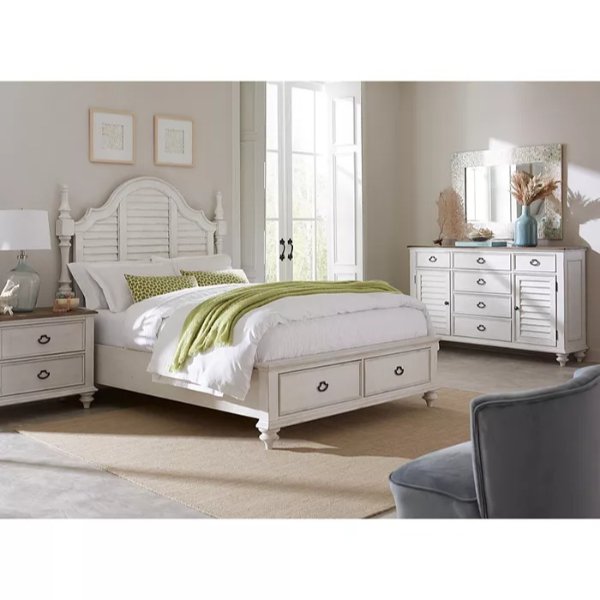 Mandeville 3pc Bedroom Set (Louvered King Storage Bed + Louvered Dresser + 2-Drawer Nightstand)