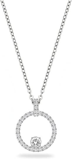 Creativity Collection Women's Necklace, Intertwined circle Pendant with White Crystals and Rhodium Plated Chain