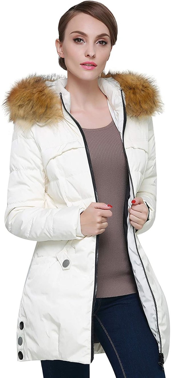 Amazon Orolay Women's Down Jacket with Faux Fur Trim Hood