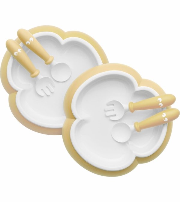 Baby Plate, Spoon and Fork, 2 sets - Powder Yellow