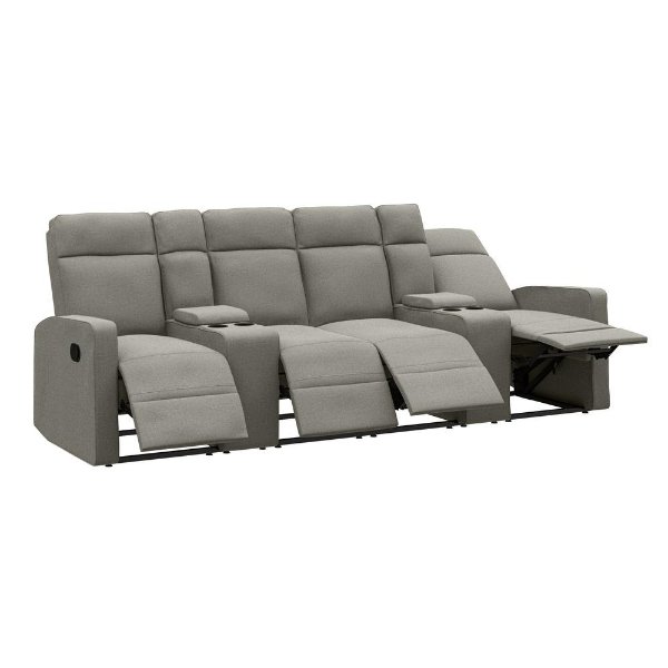 4-Seat Reclining Sofa 114 in. Wide with 2-Storage Consoles in Gray