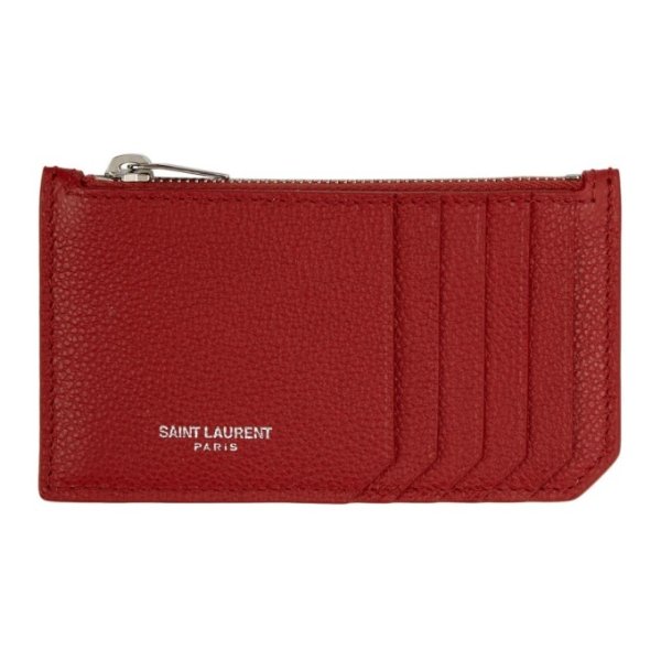 - Red Grained Fragment Zipped Card Holder