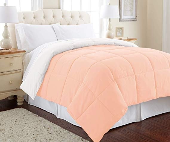 Goose Down Alternative Microfiber Quilted Reversible Comforter/Duvet Insert - Ultra Soft Hypoallergenic Bedding - Medium Warmth for All Seasons - [King, Blush/White]