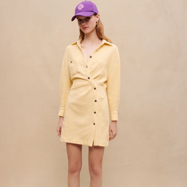 223RILLO Yellow lurex tweed asymmetric dress