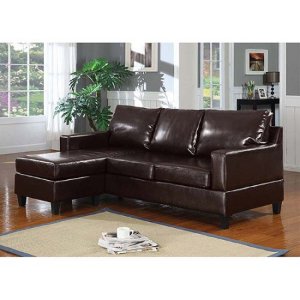 Vogue Bonded Leather Reversible Chaise Sectional Sofa, Brown