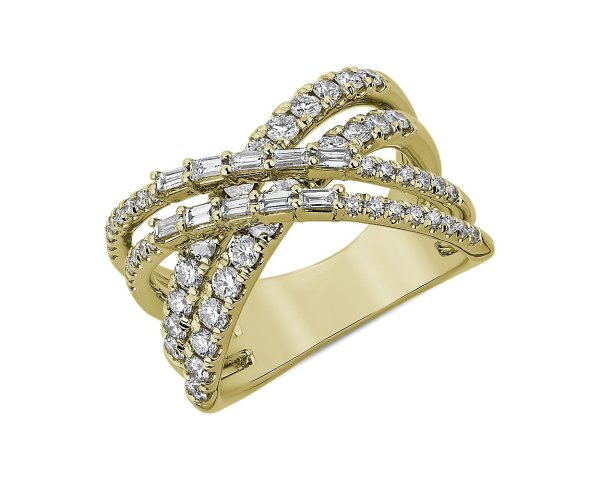 Double Crossover Diamond Ring in 14k Yellow Gold (1 1/8 ct. tw.)