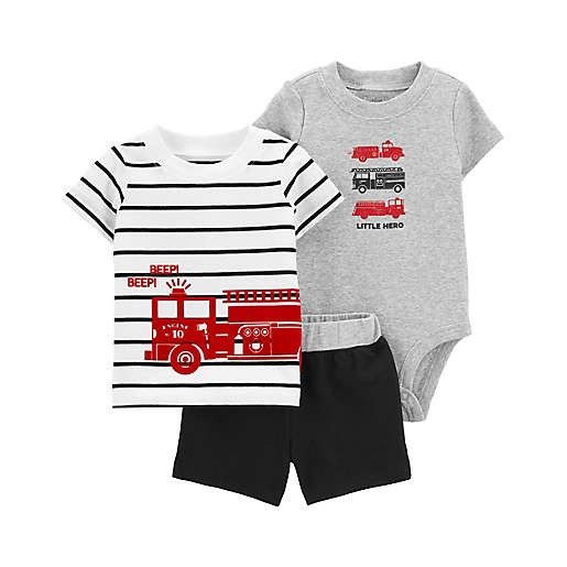 ® 3-Piece "Little Hero" T-Shirt, Bodysuit and Short Set in Black/White | buybuy BABY
