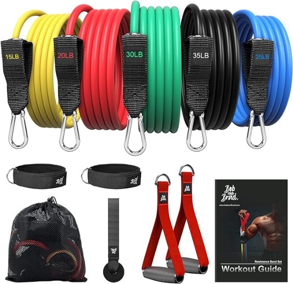 BOB AND BRAD Resistance Bands, Resistance Bands Set for Workout Stackable Up to 125-150 lbs, Exercise Bands with Door Anchor, Ankle Straps, Handles and Carry Case for Strength, Yoga, Gym for Men and Women