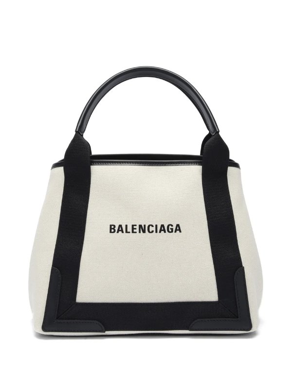 Cabas S logo-print leather-trim canvas tote bag | Balenciaga