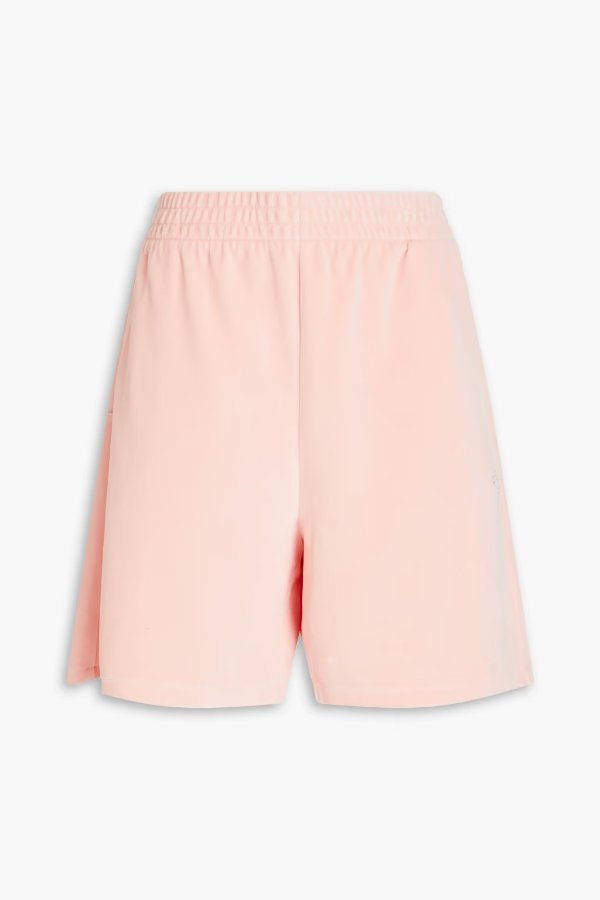 Crystal-embellished cotton-blend velour shorts
