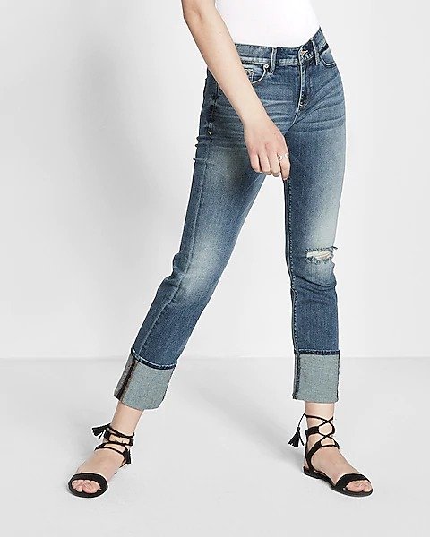 Mid Rise Cuffed Cropped Skinny Jeans